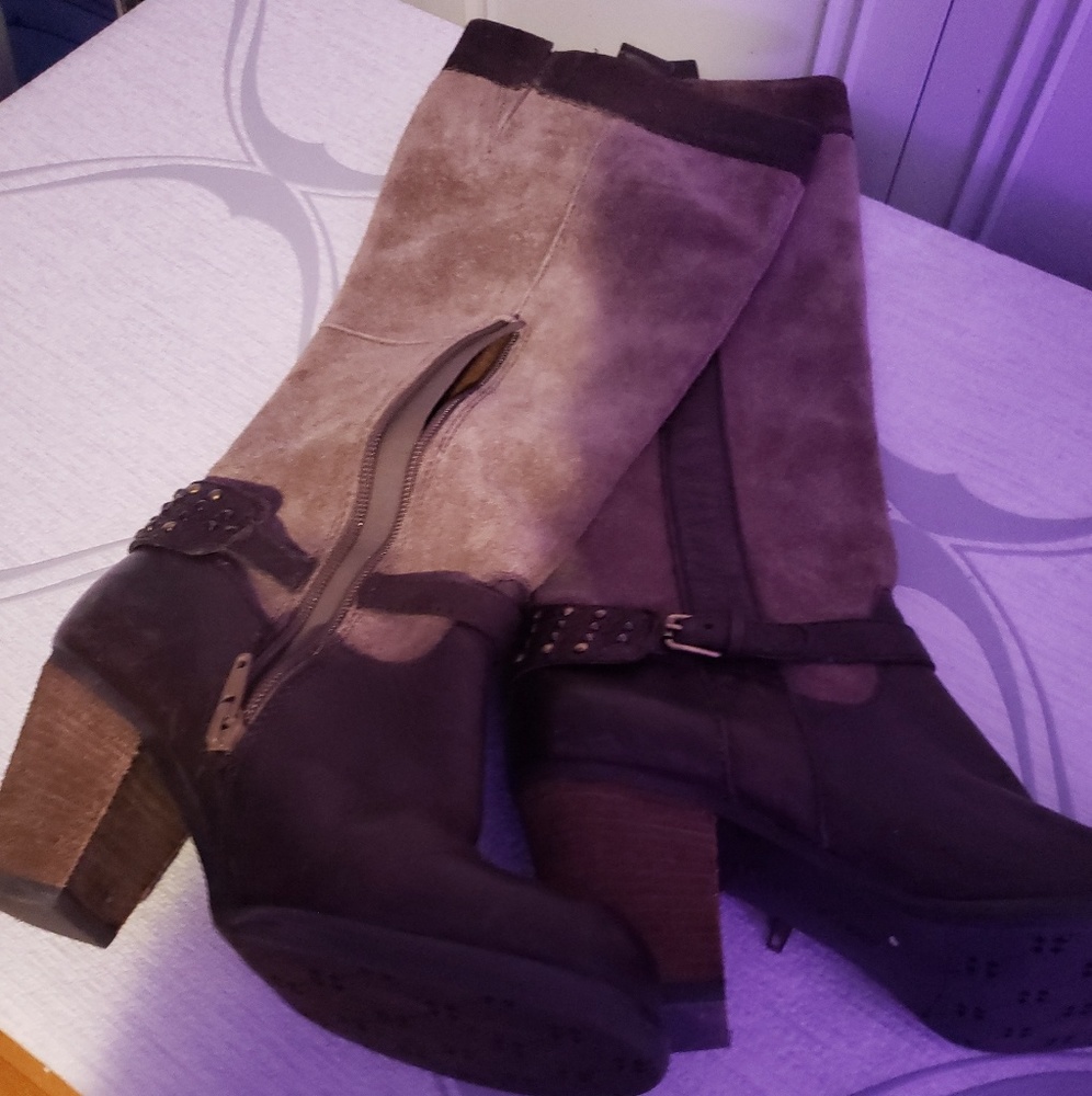 seude n leather brown boots